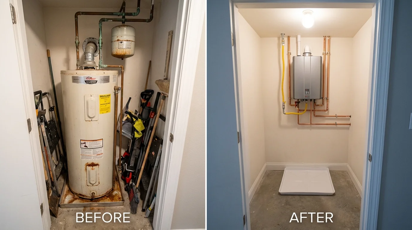 Tank water heater versus wall-mounted tankless unit comparison for Remsen, IA homeowners