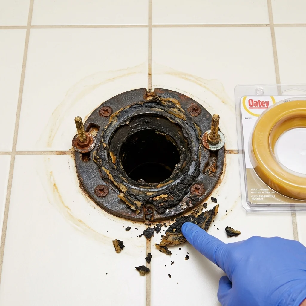 Failed wax ring showing water seepage at the base of a toilet in a Remsen, IA home